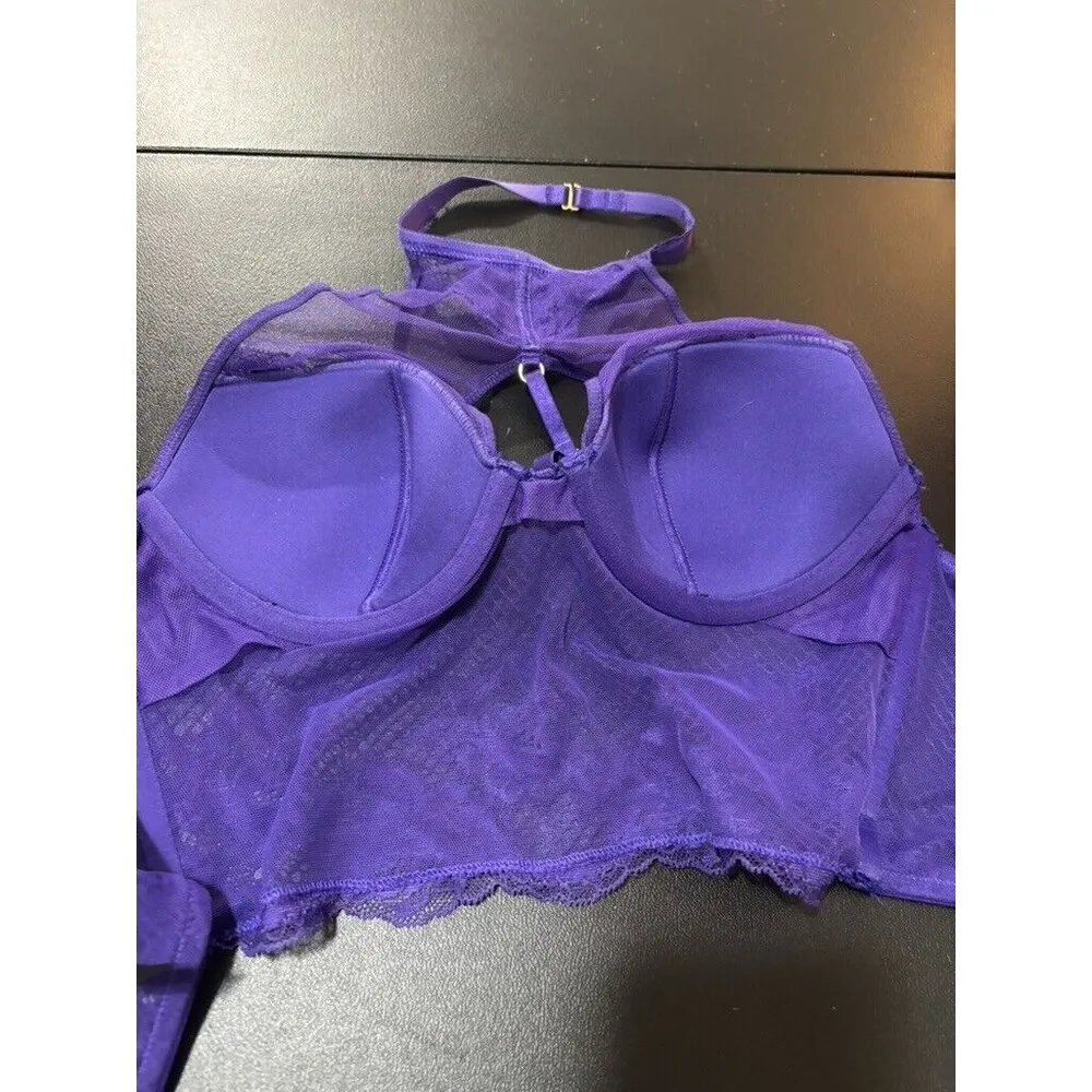 Victoria's Secret Brilliant Purple Lace High Neck Corset Bra Top Size S NWOT - Image 9