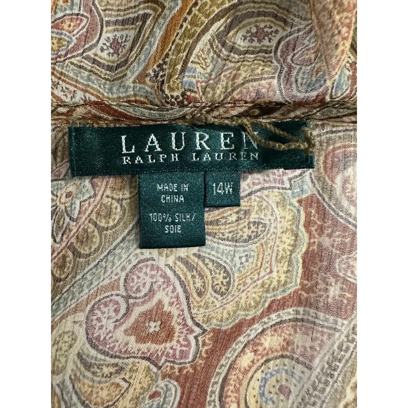 Lauren Ralph Lauren Blouse Brown Sheer Floral Silk Ruffle Paisley Print - Image 3