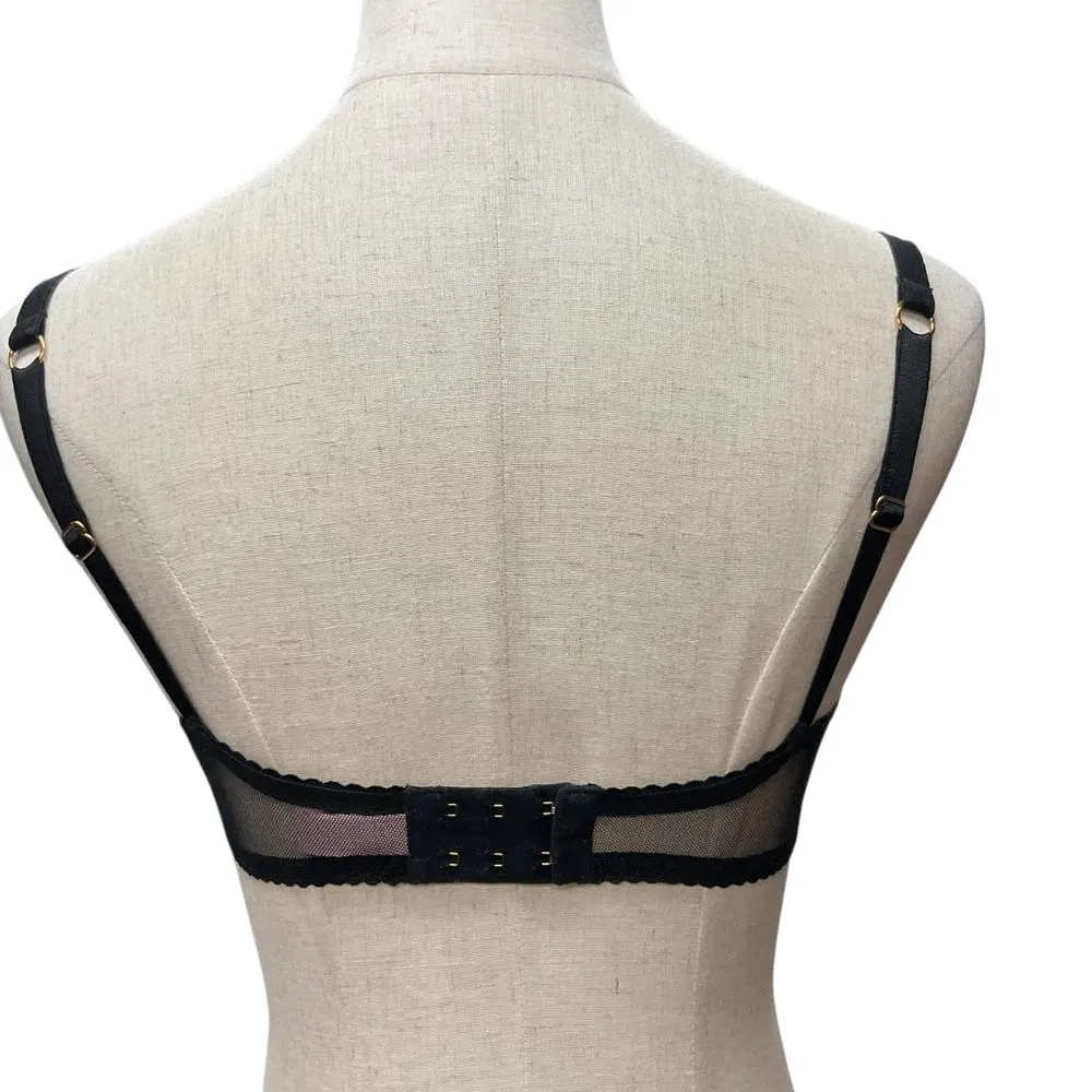 Agent Provocateur Women's Lorna‎ Lace Plunge Underwired Bra Size 32DD Black Mesh - Image 5