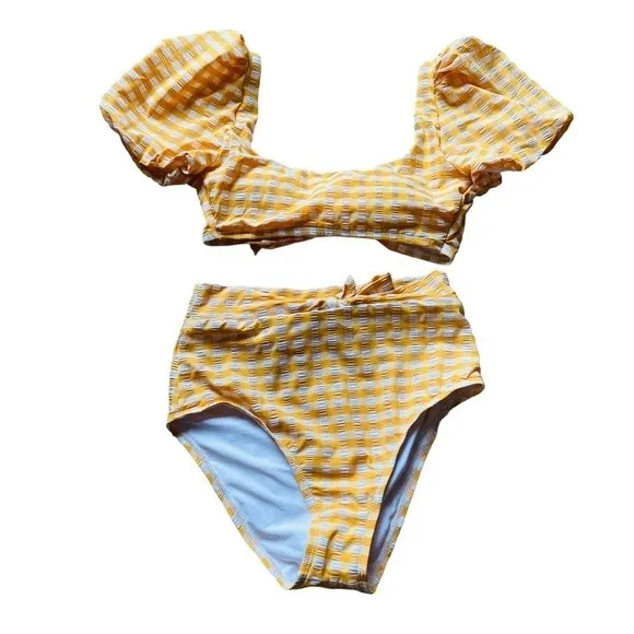 Gianni Bini‎ High Waist Bikini Bottom Size xs Yellow Gingham - Image 6