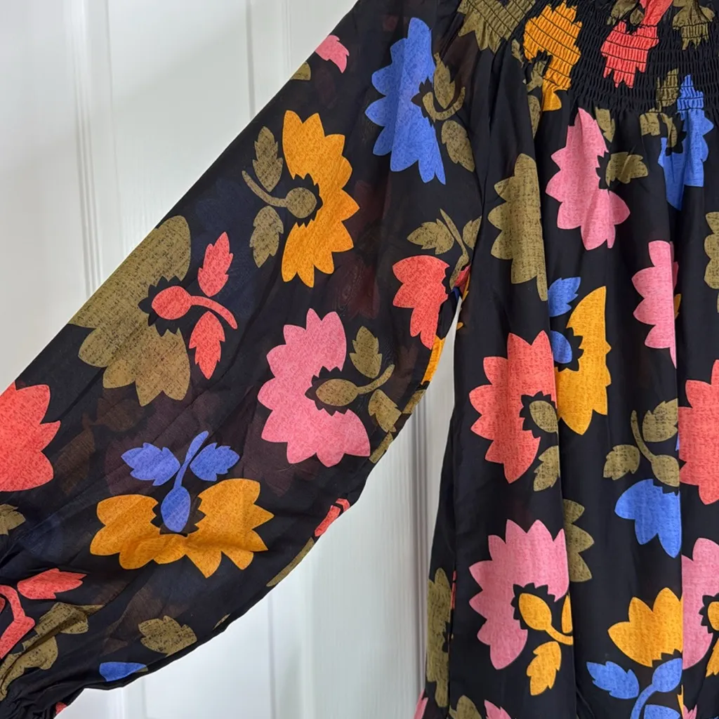 J. Marie oversized floral dark floral tiered long sleeve short dress Black - Image 10