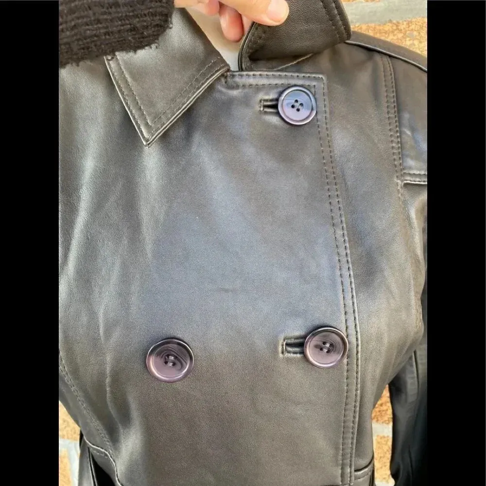 Reiss  double breasted leather jacket Sz 10 - Image 3