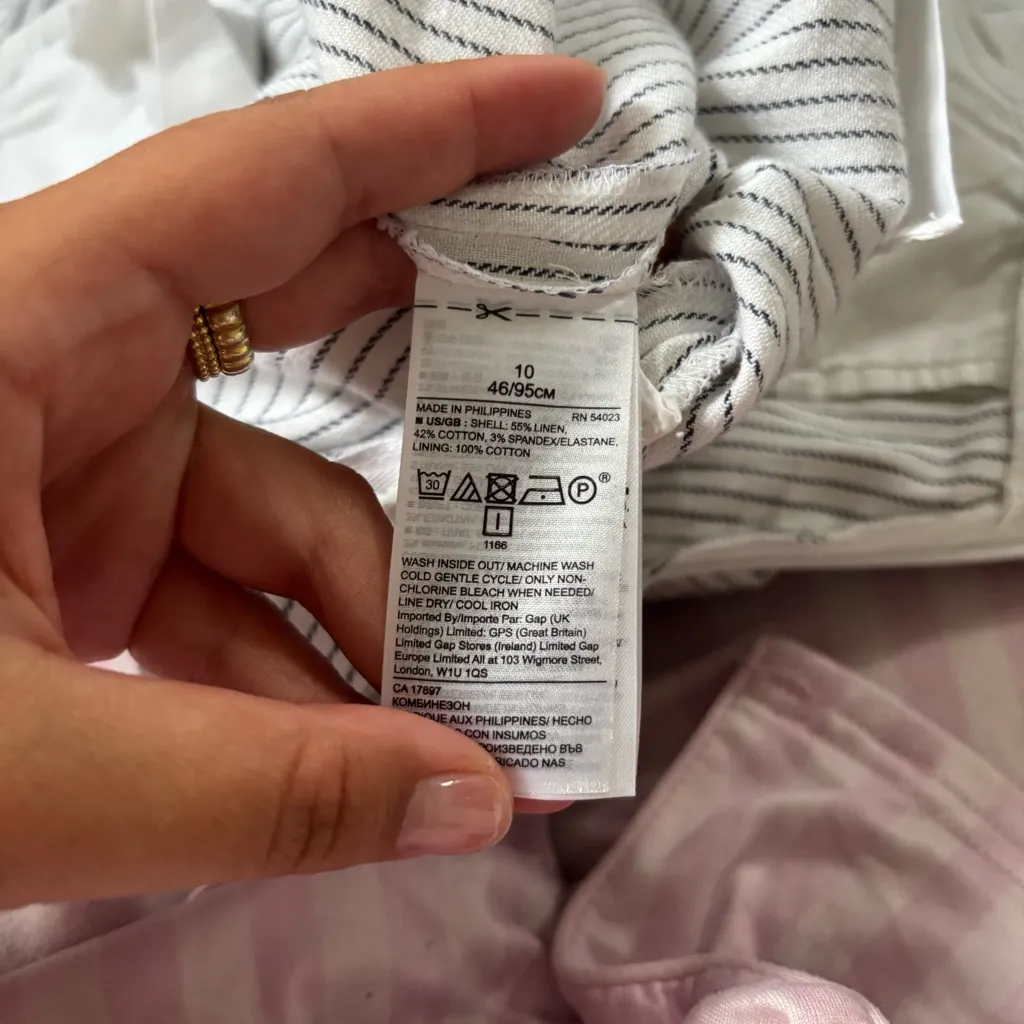 Banana Republic White Linen Blend Pin Stripe Squareneck Belted Crop Jumpsuit 10 - Image 4