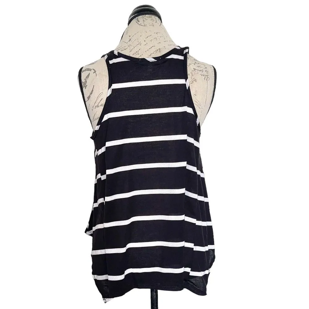 Poof Excellence  Womens Blouse Tank Sz Small Striped Sleeveless Swing High Low - Image 2