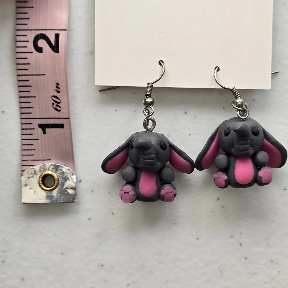 Gray Elephant Floppy Ears Dangle Hook Earrings Boho Fashion Jewelry - Image 5