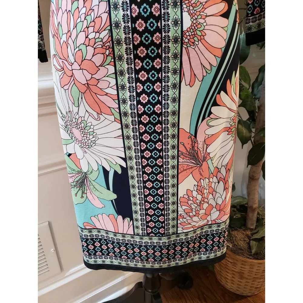 London Times Shift Dress Women 8 Multi Floral Long Sleeve Round Neck Stretch - Image 10