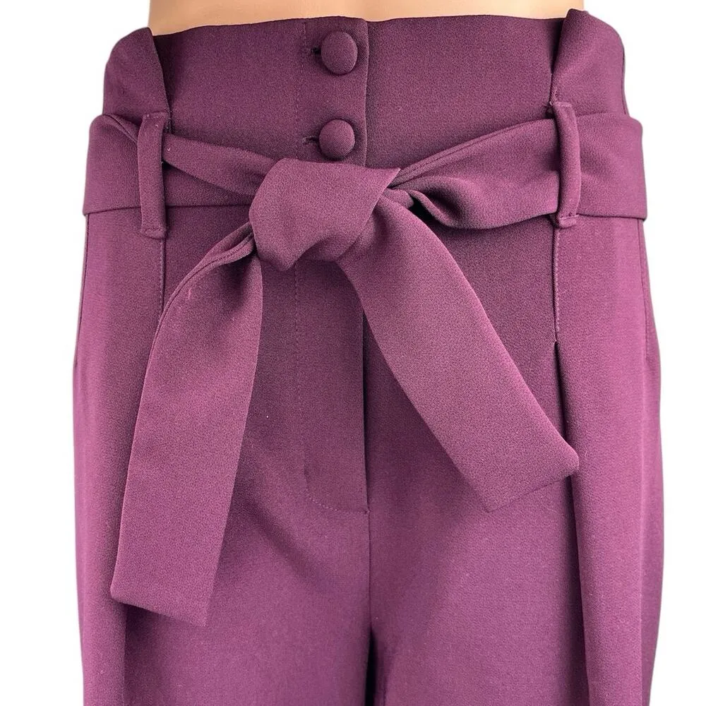 Framed Brazilian Designer $475 Purple High Rise Belted Trouser Dress Pants Sz 8 - Image 4