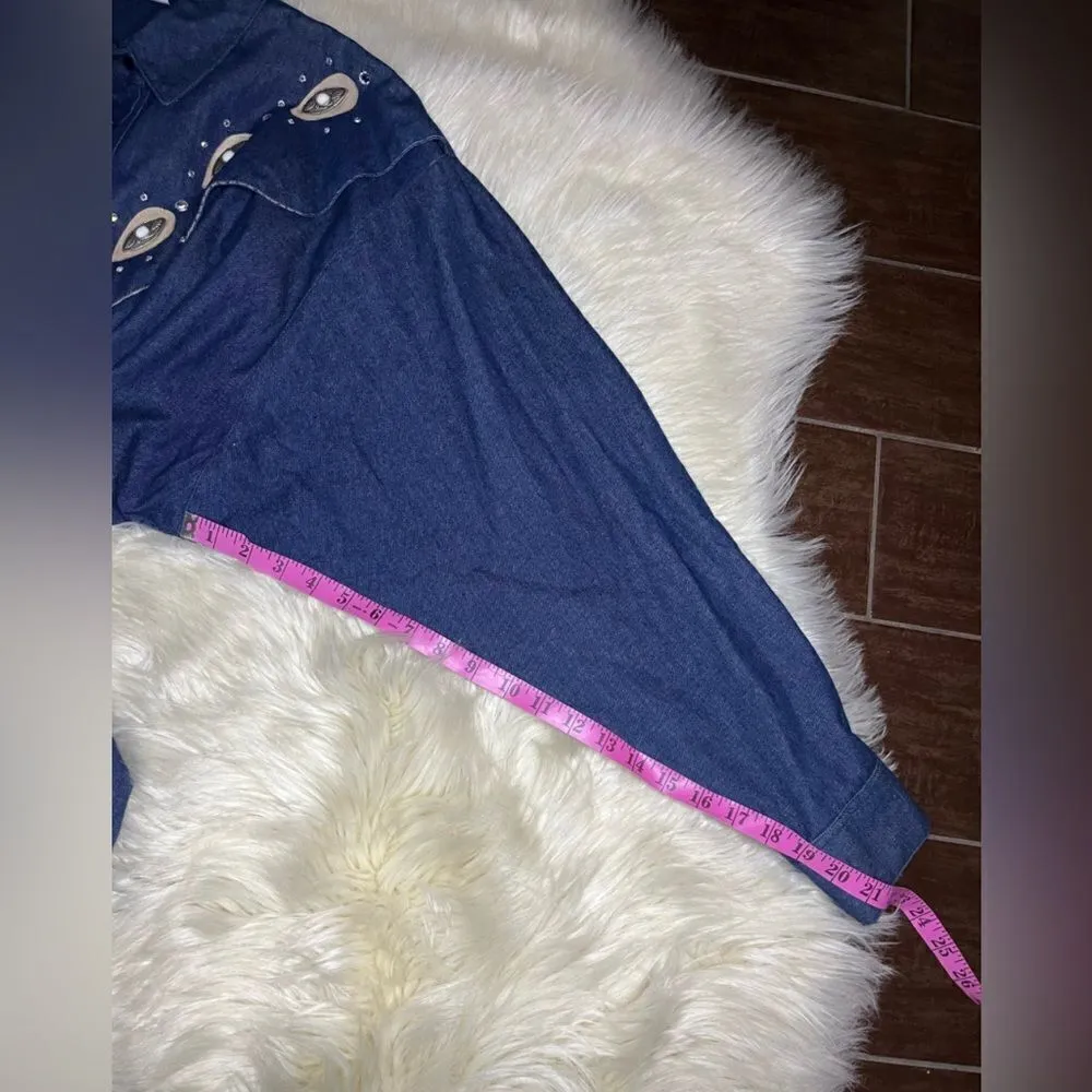 IIF denim button up with metal/leather accents sz large Blue - Image 6