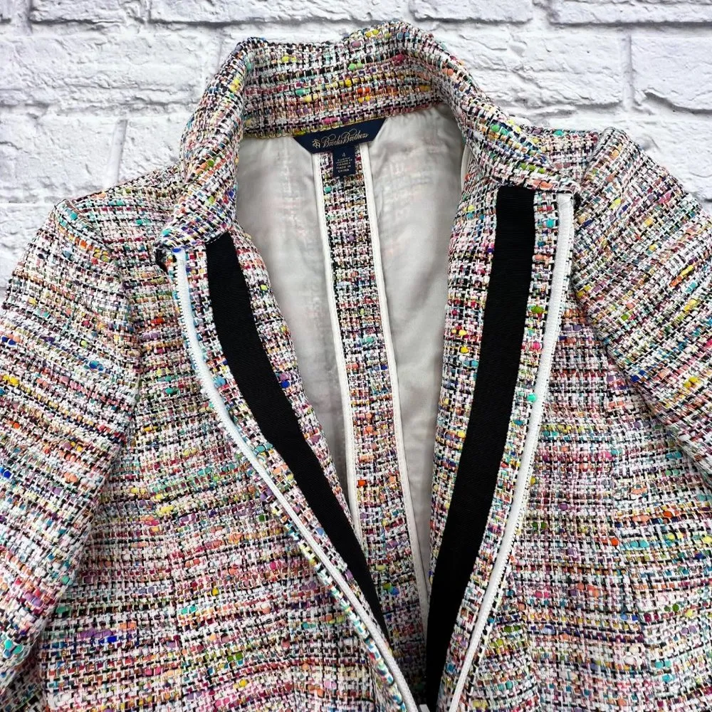 Brooks Brothers Blazer Jacket Women's 4 Multicolor Woven Shoulder Pad Zip Up - Image 8