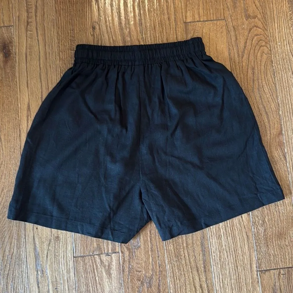 Amazon black high rise linen blend drawstring shorts M - Image 8