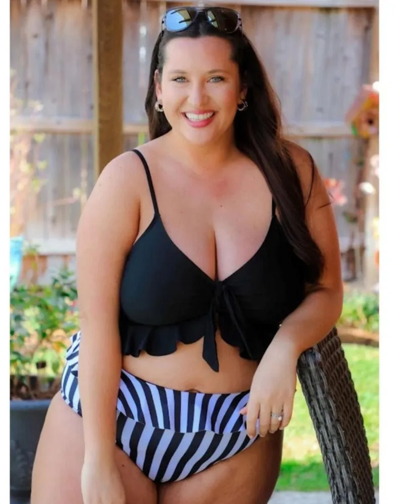 Jess Lea Striped High Waist Bikini Set Size 2X New With Tags Black - Image 10