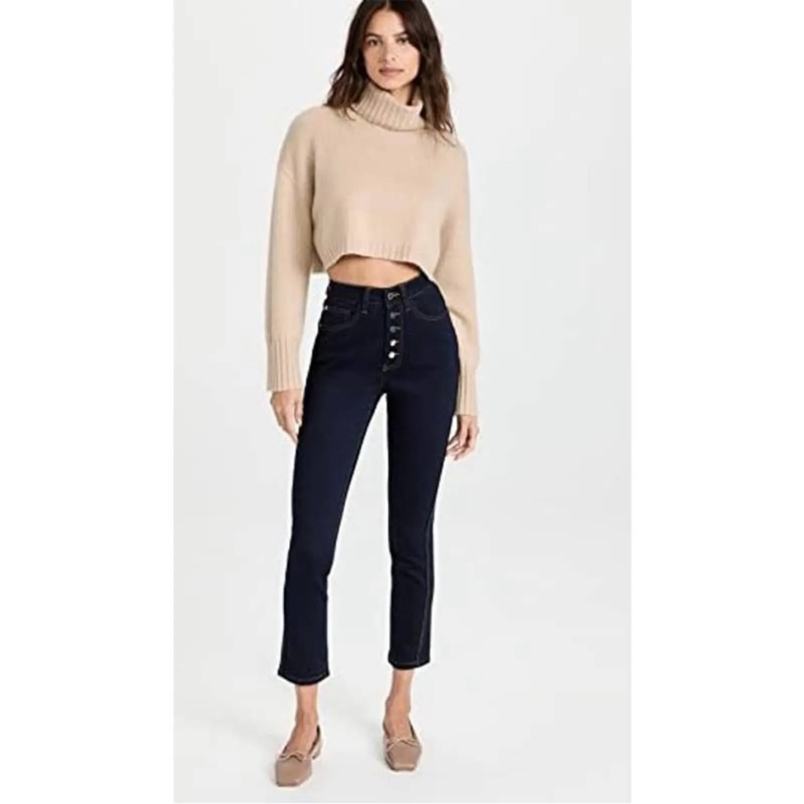 WeWoreWhat The Danielle Jeans Dani Blue/Black Size 27 High Rise Button Fly NEW - Image 4