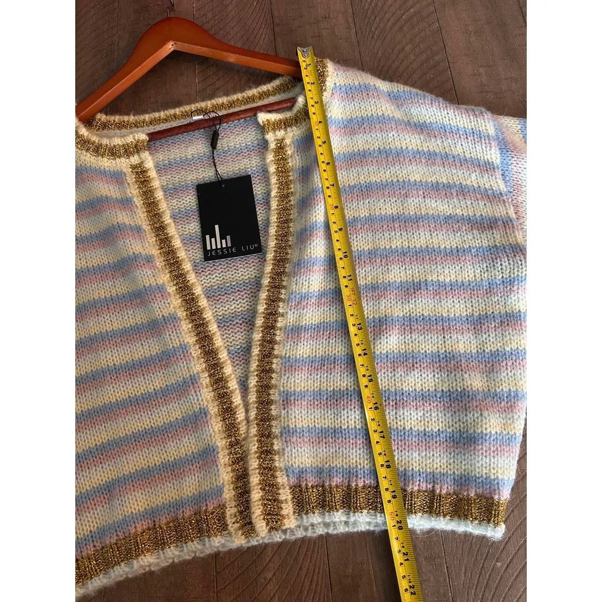 NWT Jessie Liu Wool Blend Knit Cardigan Sweater Metallic Trim Women’s Medium Gold - Image 10