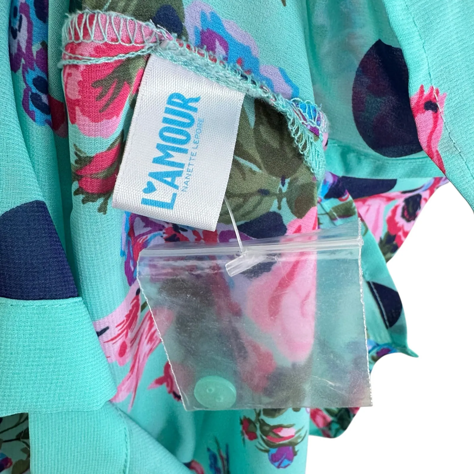 L'Amour Nanette Lepore NWOT Aquamarine Floral Sleeveless Sheer Chiffon Blouse L - Image 6