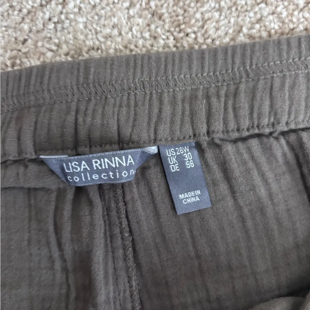 Lisa Rinna Collection Brown Crepe Gauze Muslin Full Length Wide Leg Pants Size 26W - Image 7