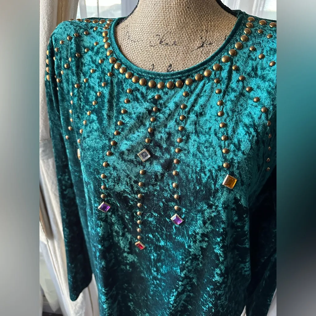 Bonnie Blair Vintage Crushed Velvet Embellished Lounge Set Green Size XL - Image 3