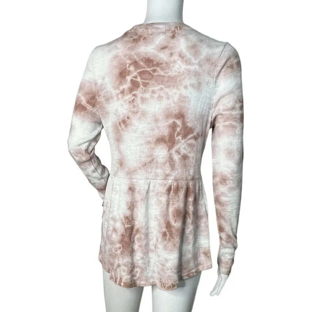 Anthropologie T.La Shirt Women Small Pink White Tie Dye Jill Babydoll Top Peplum - Image 3