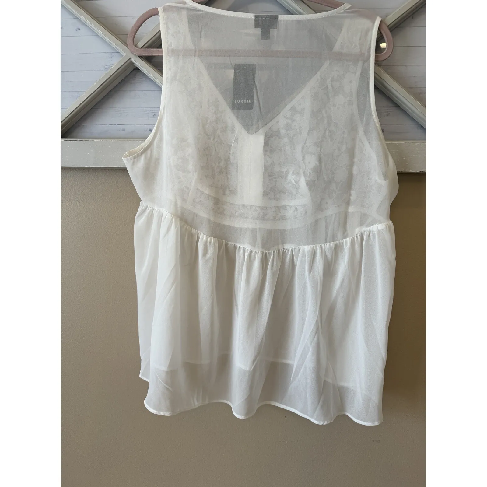 NWT Torrid White Embroidered Peplum Top -‎ Country Concert Size 0 Size 12 Sheer - Image 4