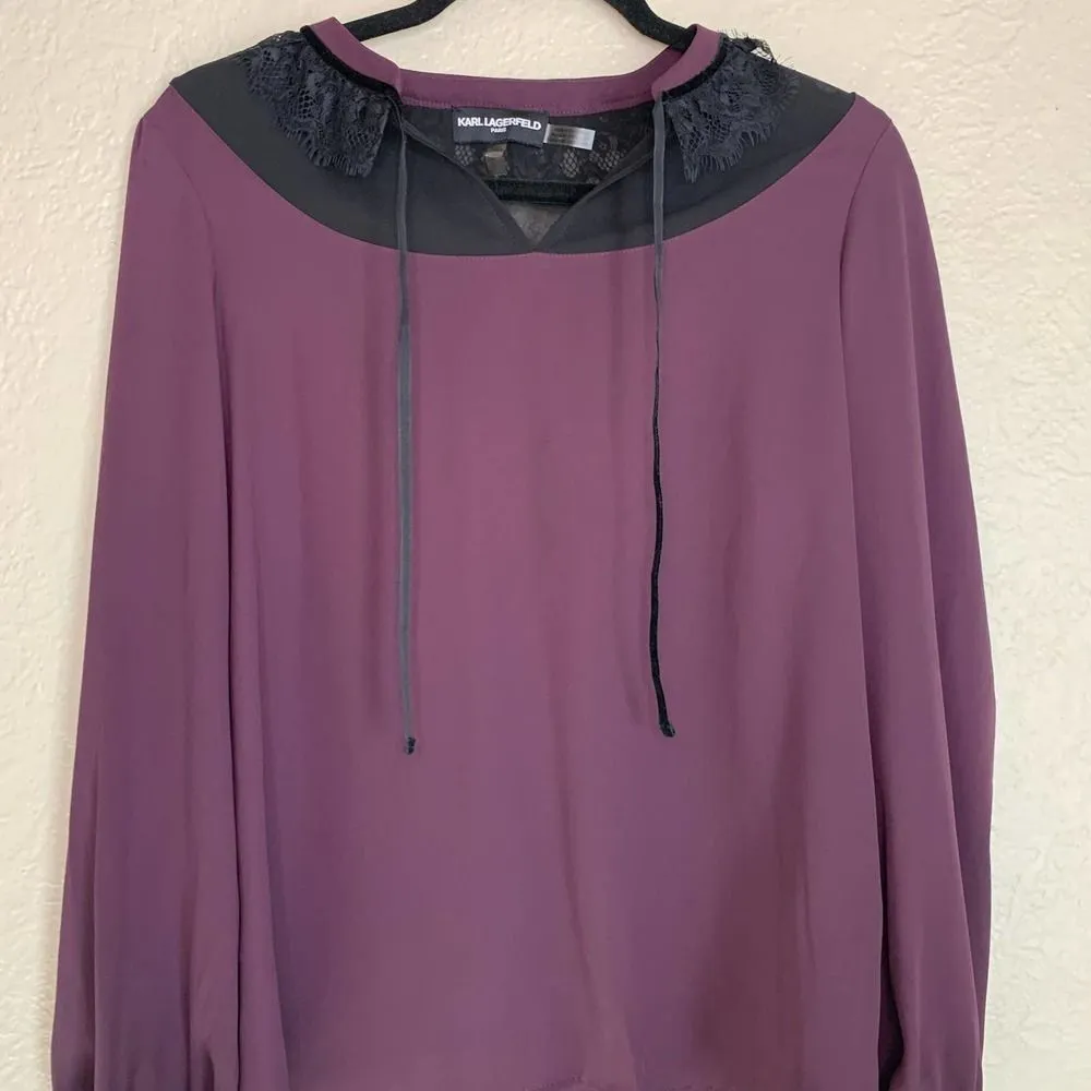Karl Lagerfeld Paris Women's Purple Lace Collar Blouse Size XS - Image 2
