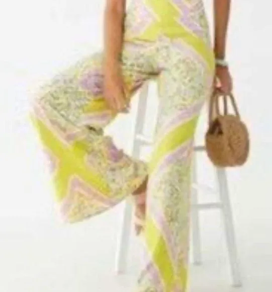 Vintage forever 21 lime pink floral paisley high waist wide leg palazzo pants - Image 2