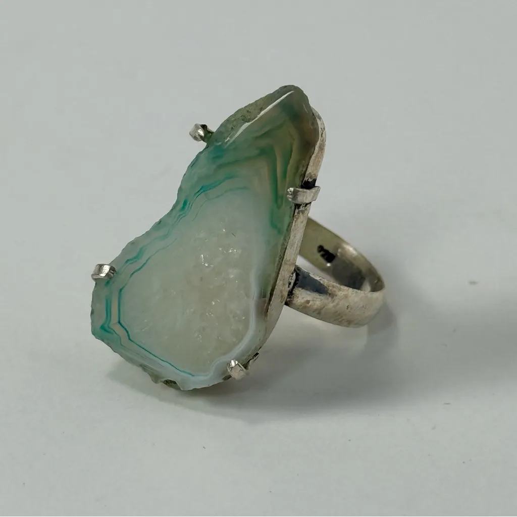 925 Solar Quartz Geode Agate Ring 9 3/4 - Image 4