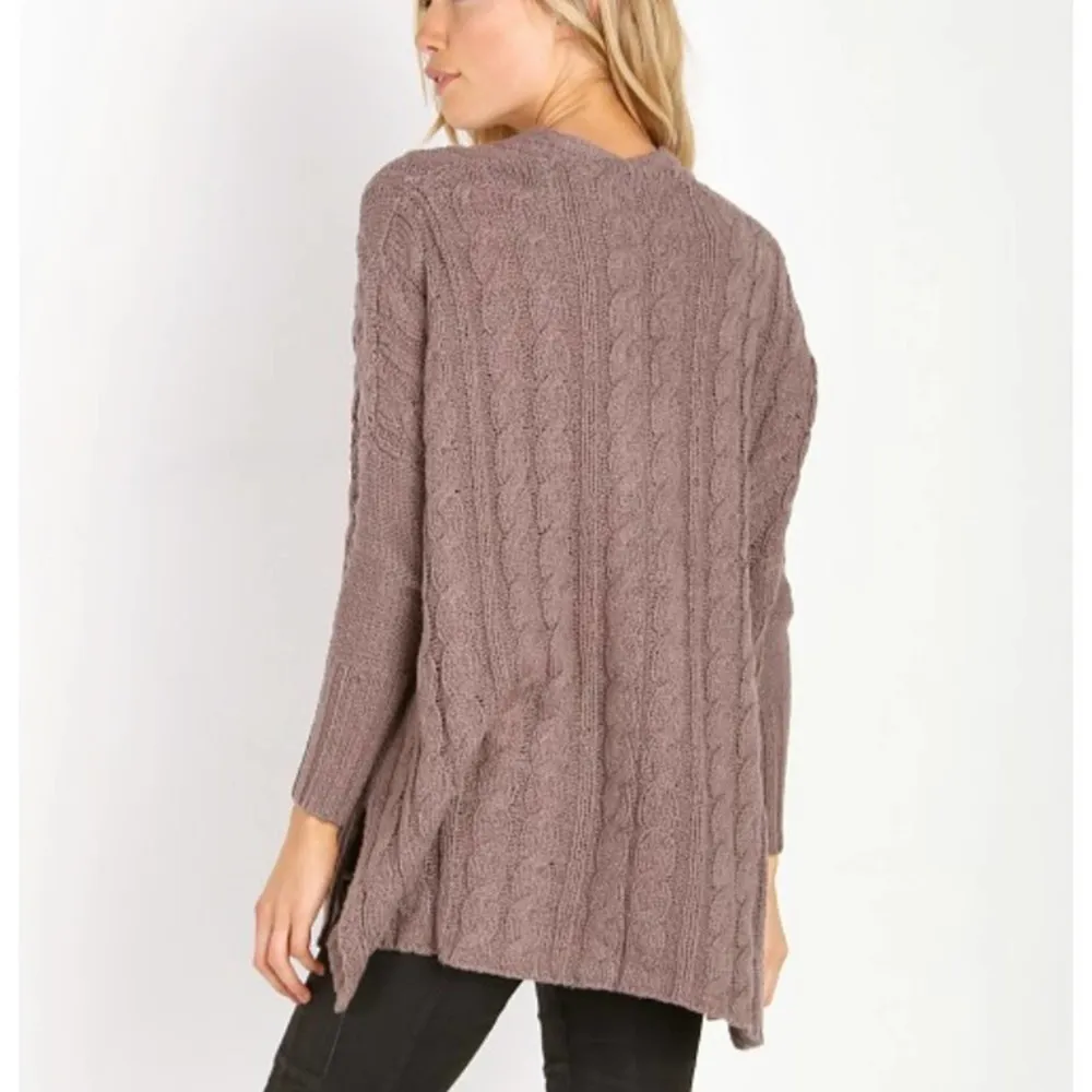 Free people easy cable v neck sweater mushroom - Image 4