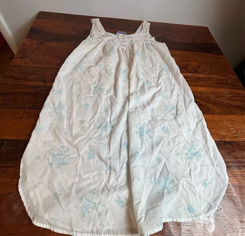 Vintage Eileen West Women's Babydoll Nightgown M Blue Floral Lace Trim Size M - Image 1