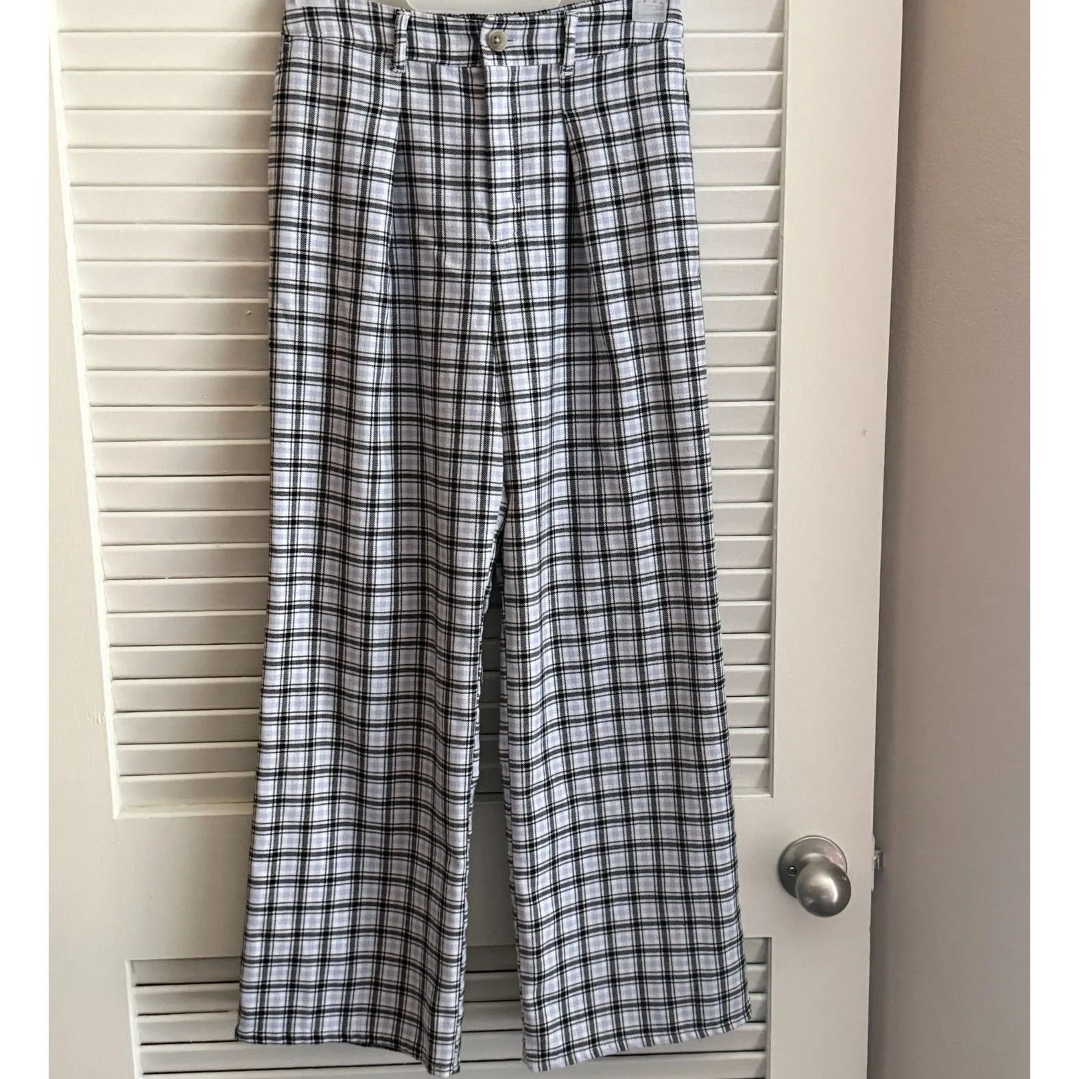 Hollister Ultra High Rise Plaid Pants XS Wide Leg Light Blue Flannel Cabincore - Image 3