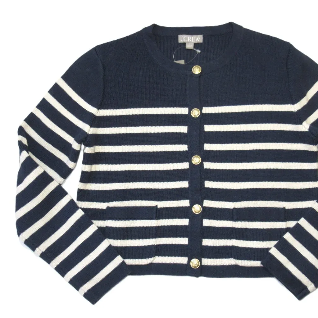 NWT J.Crew Emilie Sweater Lady Jacket in Navy Muslin Stripe Knit Cardigan M - Image 2