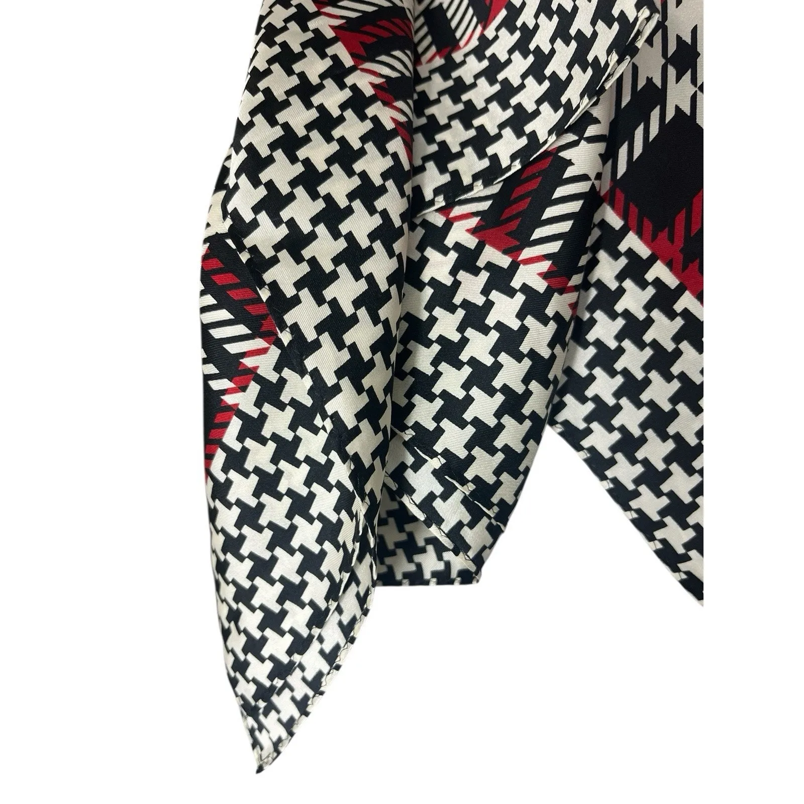 Vintage Oscar de la Renta Scarf Black White Houndstooth Silk Red Square - Image 3