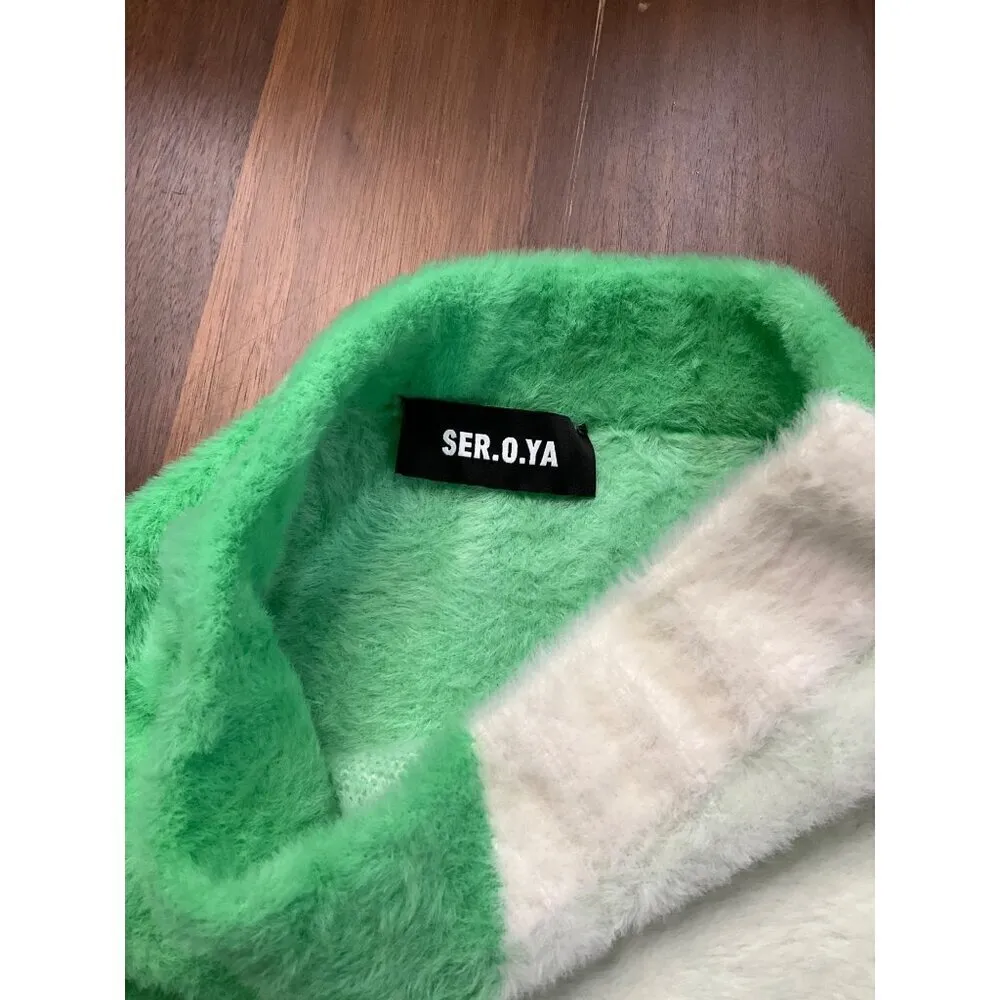 SER.O.YA Winnie Skirt in Pistachio & Cream XSmall Womens Faux Fur Fuzzy Mini Green Size XS - Image 7