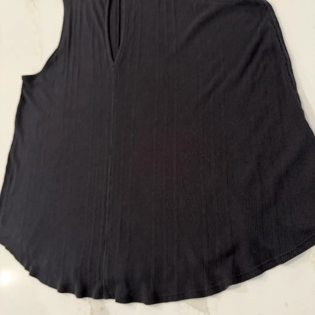 We The Free People Faye Ribbed Keyhole Knit Tank Top Women’s Medium Black Casual - Image 3