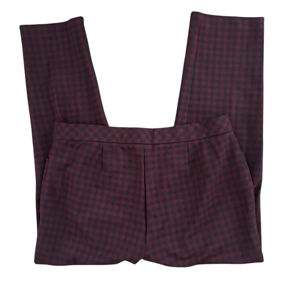 J. Jill Ponte Slim Leg Check Plaid Pant Sz LP Burgundy Black Casual Fridays - Image 4