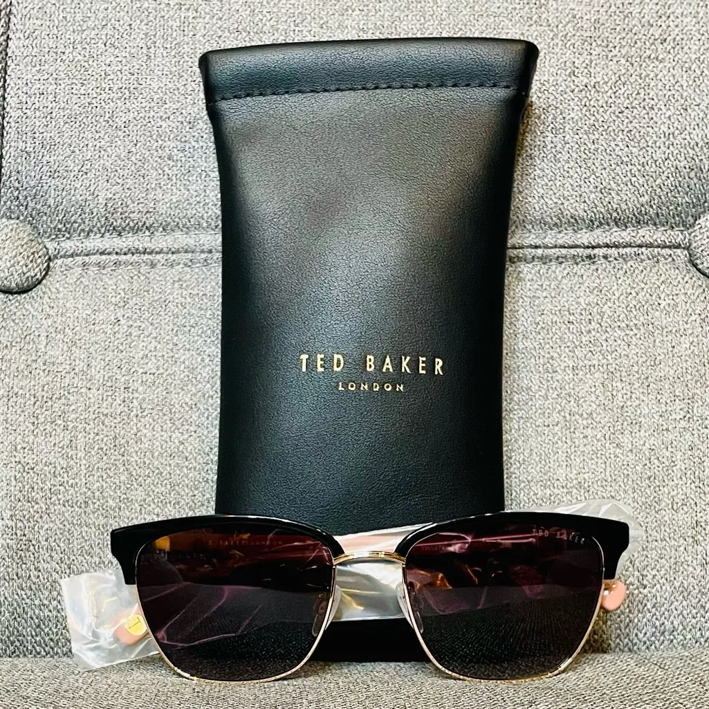 Ted Baker Full Rim Clubmaster Sunglasses w/ Leather Case - Black & Pink $189 NWT - Image 5