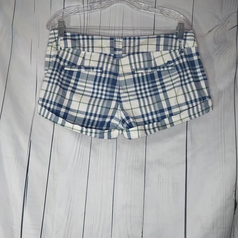 Aeropostale Stretch Plaid Blue and White Women's Y2K  Shorts - Image 5