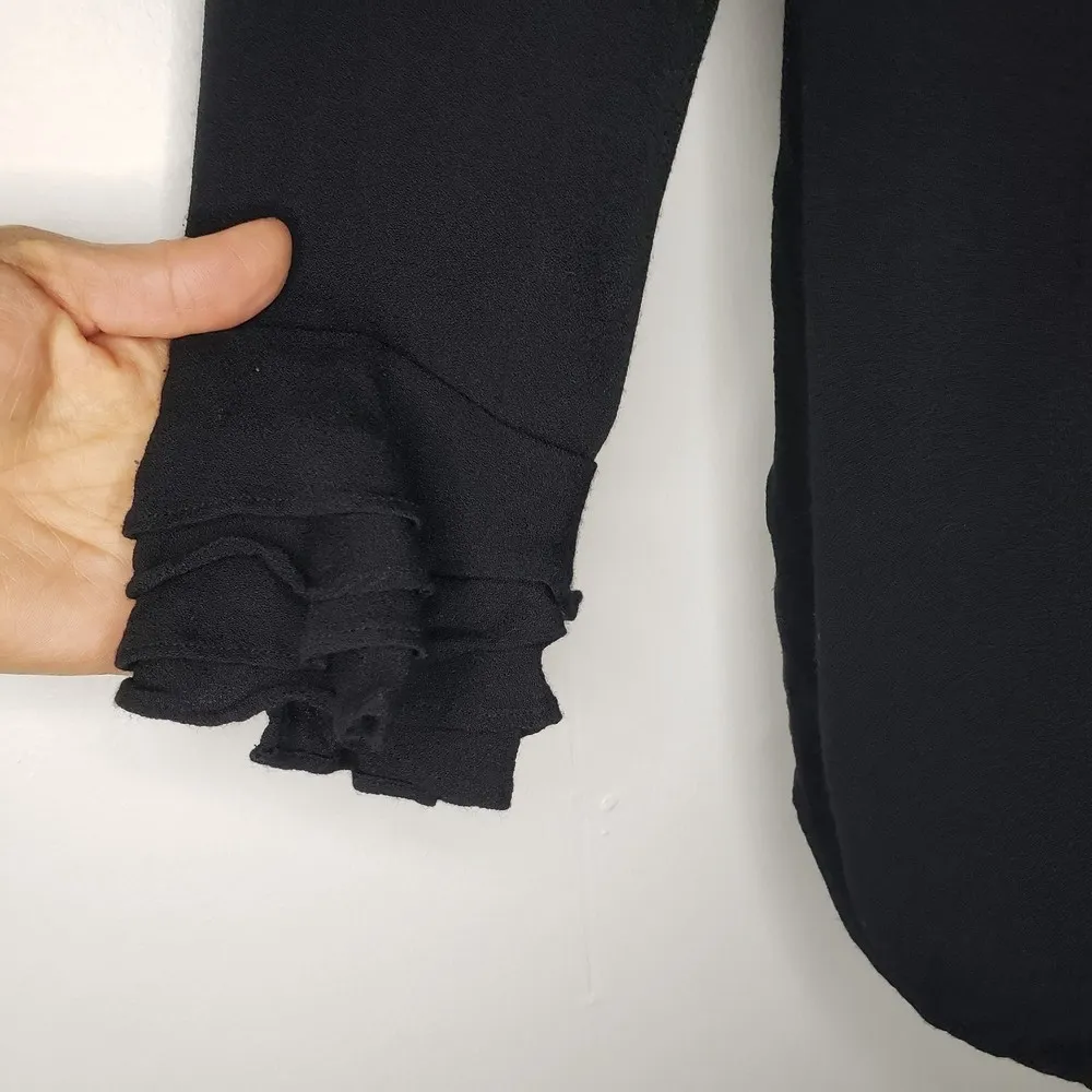Soft Surroundings Poet Blouse Black Button Front Ruffle Sleeve Tunic L - Image 5