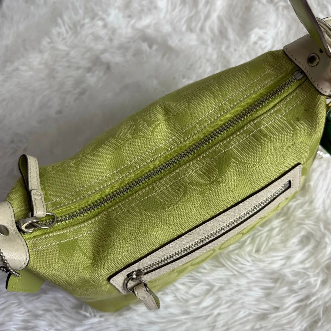 y2k Coach 2006 Vintage F06044 Lime Green Jacquard Shoulder Bag - Image 3