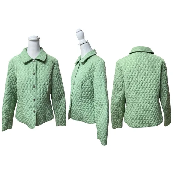 Light Green Lightweight Quilted Long Sleeve Jacket Size 12P - Image 2