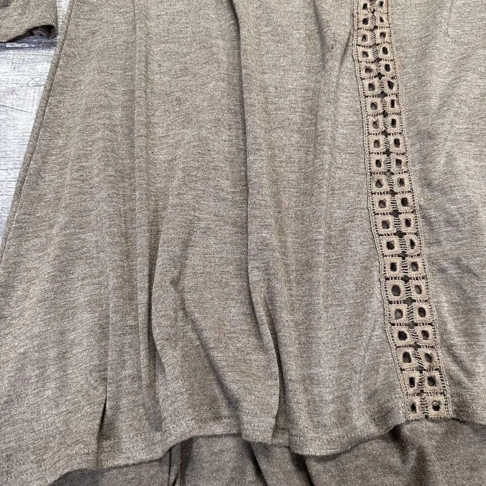 Boho Brown Mini Swing Dress Womens S Bell Sleeve Lace Crochet - Image 3