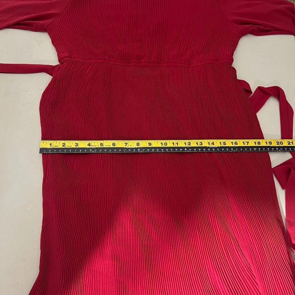 Anrabees Midi Dress XL Maroon Pleated Long Puff Sleeve Ruffle A - Image 3