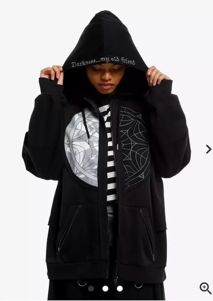 Wednesday Split Window oversized black Hoodie sweatshirt sweater jacket coat - Image 1