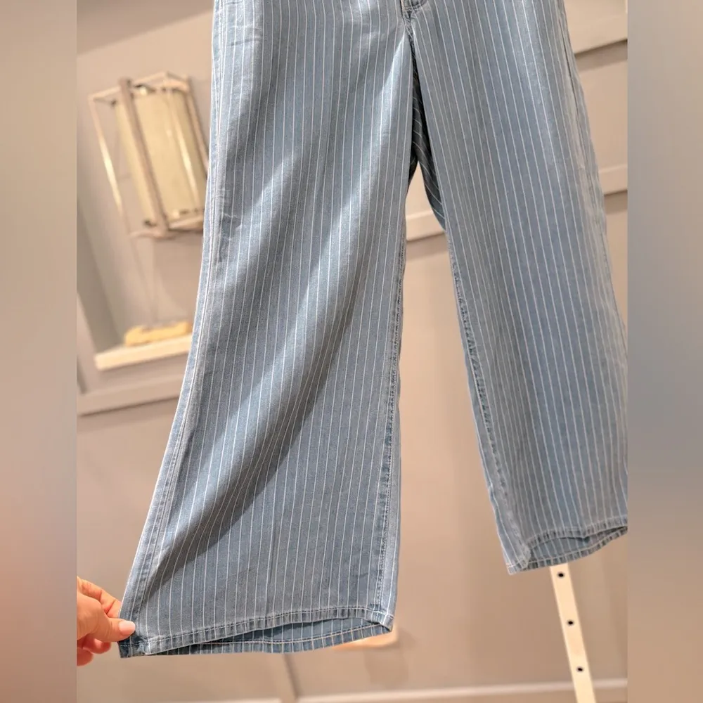 NYDJ Brigitte Stripe High Waist Wide Leg Capri Jeans. Light Marine Size 0 - Image 6