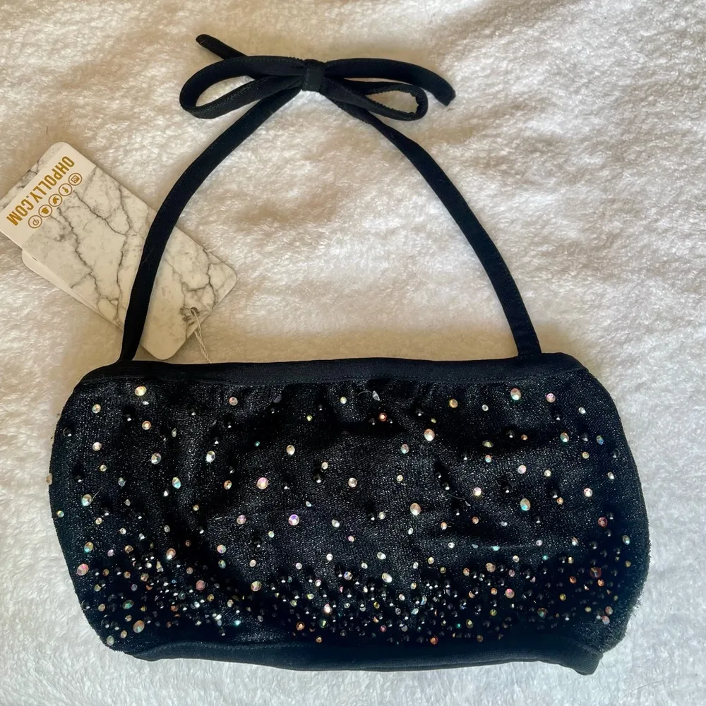 Black Beaded  Set:  Skirt and Crop Top w Halter Ties Sz 0 NWT - Image 2