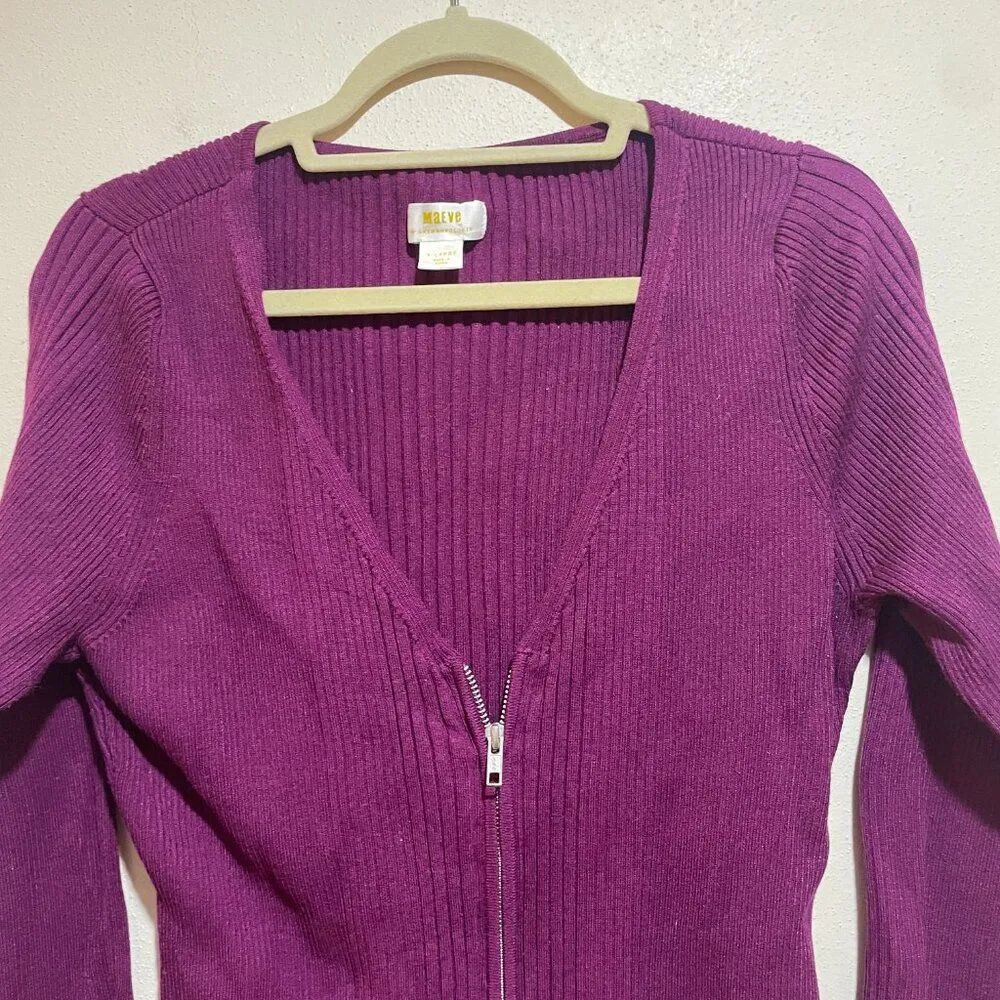 Anthropologie Maeve Size XL Zip Zipper Front Cardigan Sweater Ribbed Purple - Image 5