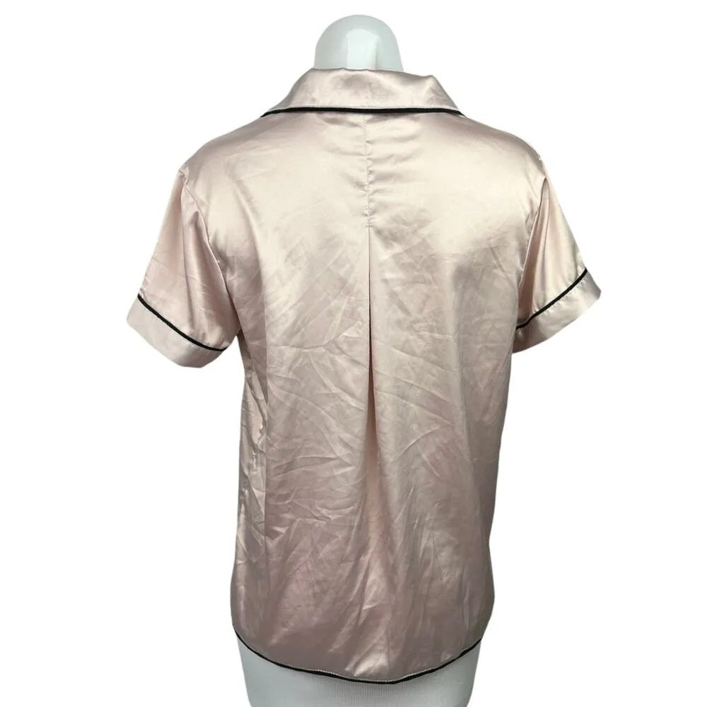 Stars Above Nightwear Pajamas Sleep Solid Pink Short Sleeve Button Up Shirt Sz M - Image 2