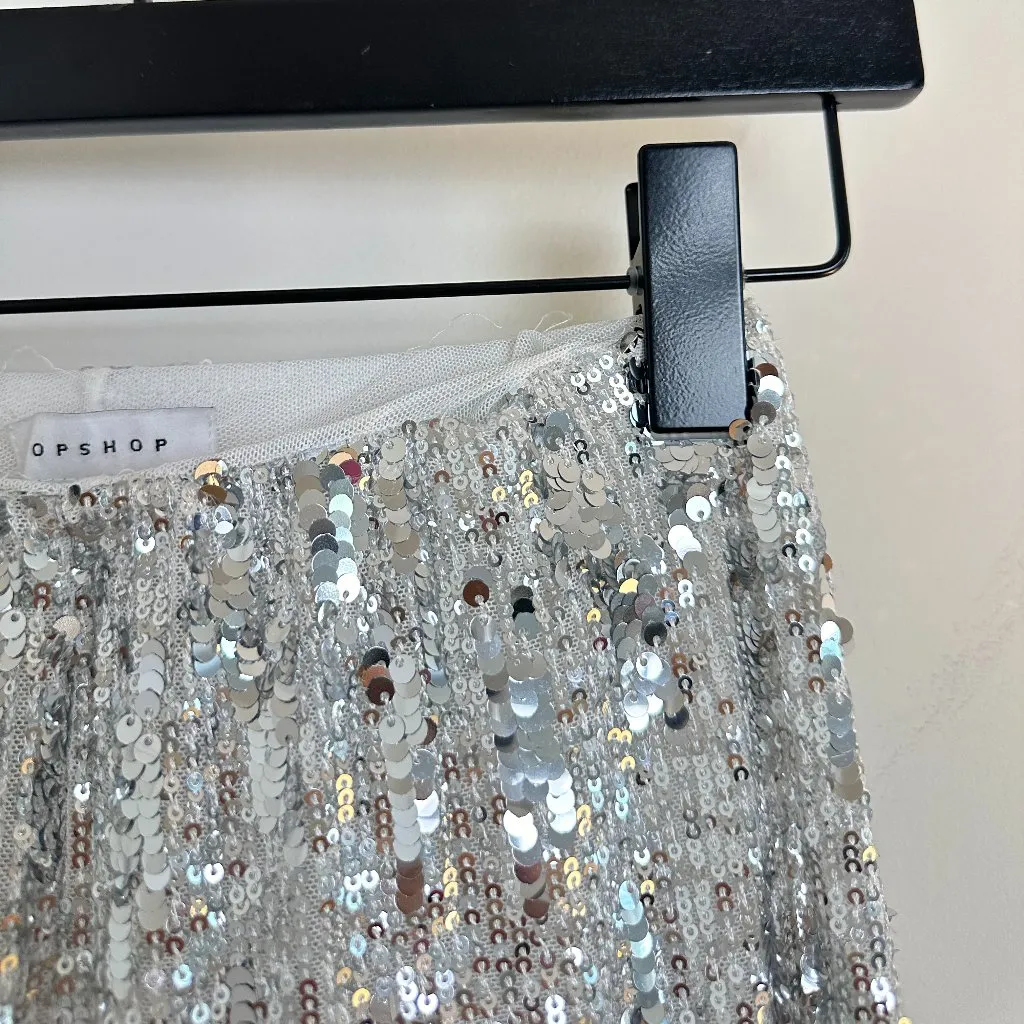 TOPSHOP Sequin Wide Leg Pants in Silver Size US 0-2 - Image 6