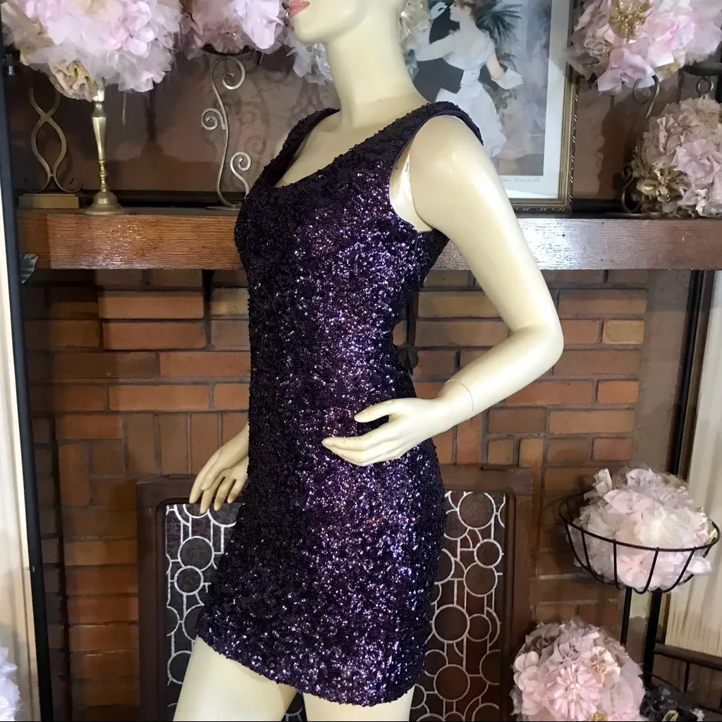 LA FEMME PURPLE SEQUIN BODY CON COCKTAIL MINI DRESS NWT (2) - Image 4