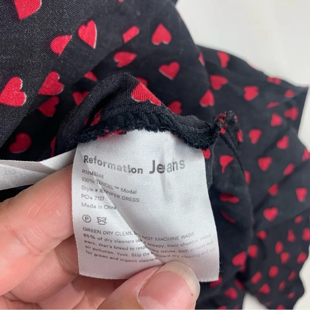 Reformation jeans size small Jennifer black red heart dress midi slit queen moda - Image 4