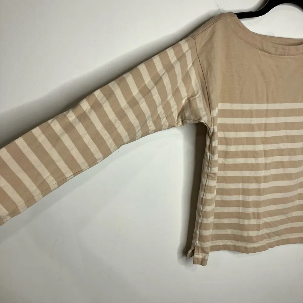 J. Crew tan striped top long sleeve boat neck size XS - Image 2