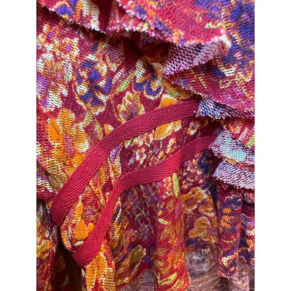 Free People Rudi Ruffle Tunic Top Cropped Orange Red Floral Women XS 100% Cotton - Image 13